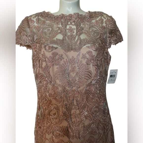 NWT Tadashi Shoji Corded Embroidery On Tulle Cap Sleeve Dress - Picture 4 of 9